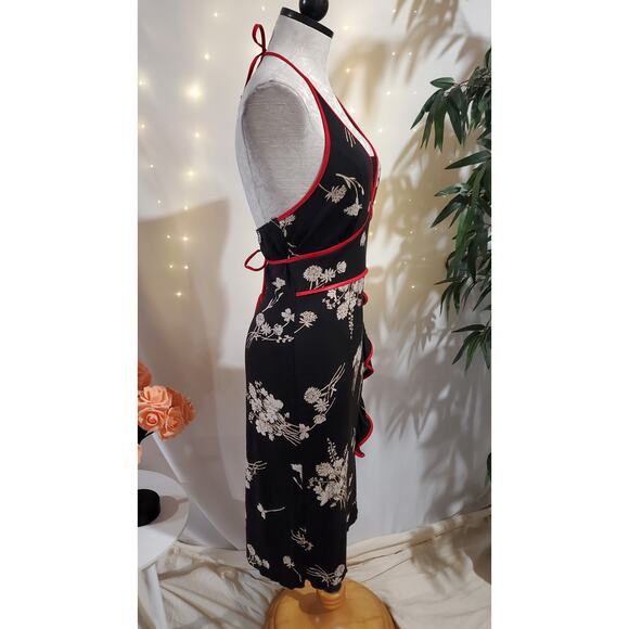Vtg Y2K Charlotte Russe Asian Floral Ruffle Halter Slip Dress Size M Whimsigoth - Picture 4 of 10